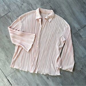 6 oversize textured cream off white beige blush silky shirt long sleeve blouse